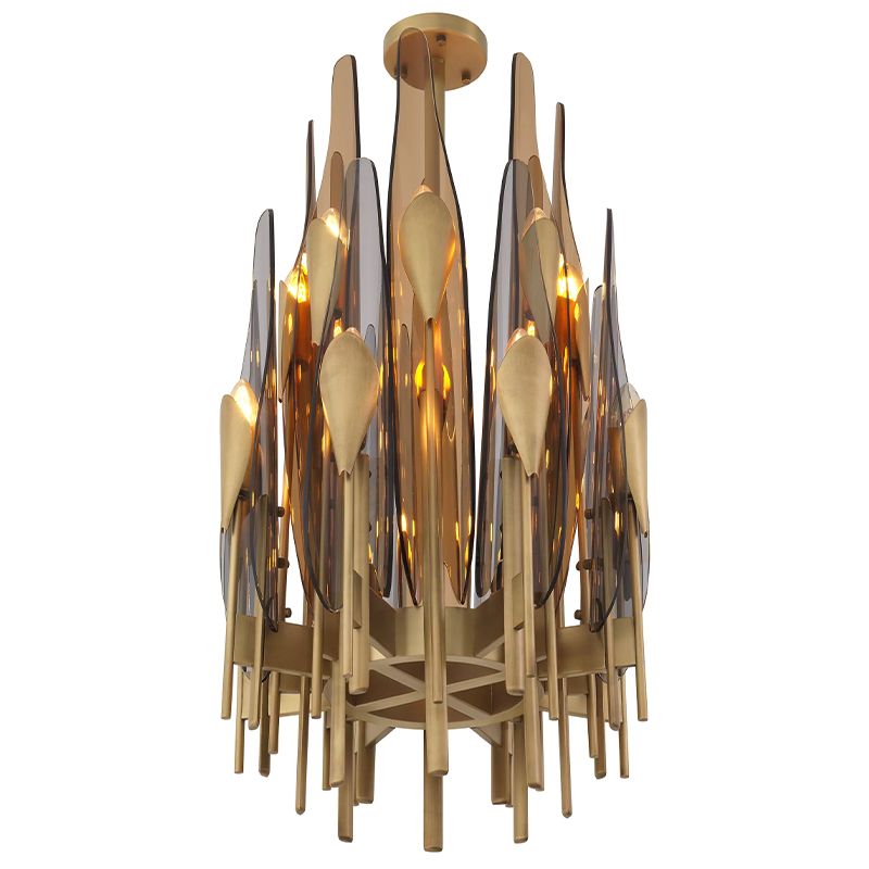 Люстра Eichholtz Chandelier Sky Vertical Латунь Стекло Смок Янтарный Люстра Eichholtz Chandelier Sky Vertical Латунь Стекло Смок Янтарный в Грозном | Loft Concept