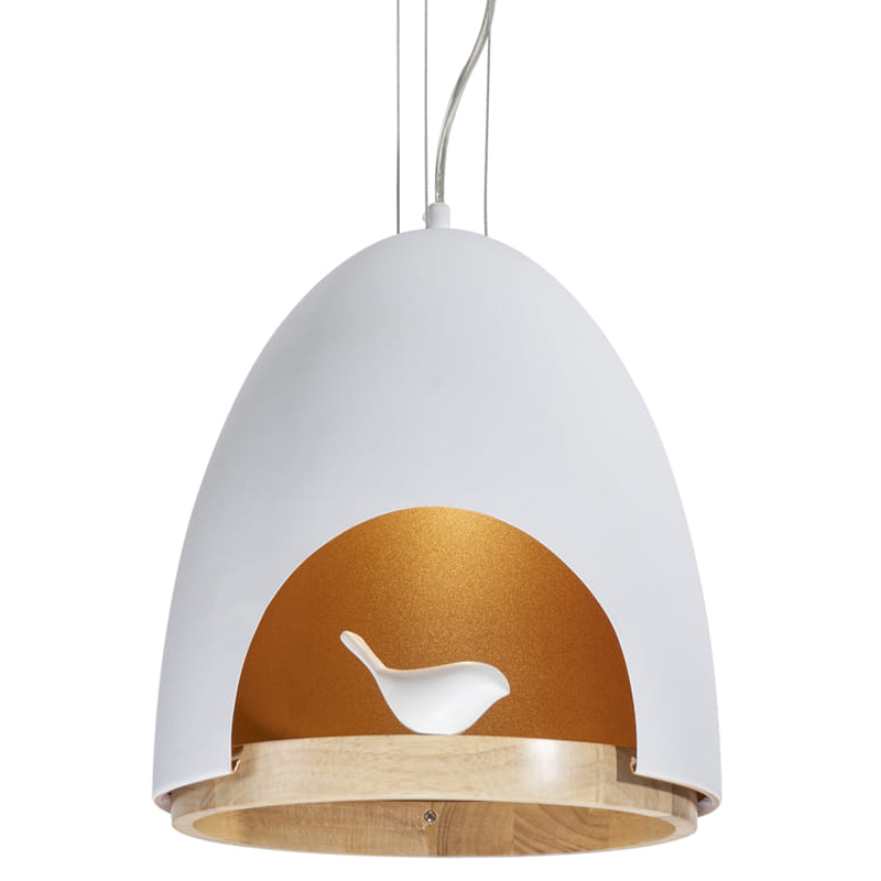Люстра белого цвета с деревянным обручем PROVENCE BIRD Белый Золотой Бежевый Люстра белого цвета с деревянным обручем PROVENCE BIRD Белый Золотой Бежевый в Грозном | Loft Concept