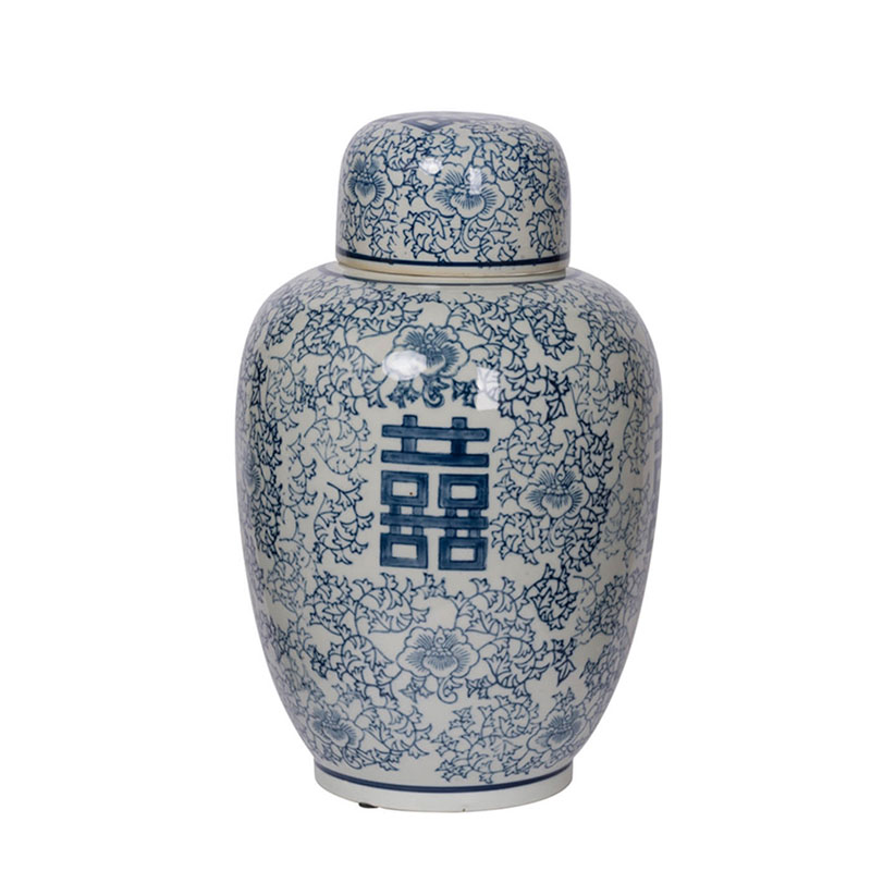 Китайская ваза c крышкой Blue & White Ornament Vase Белый Синий Китайская ваза c крышкой Blue & White Ornament Vase Белый Синий в Грозном | Loft Concept