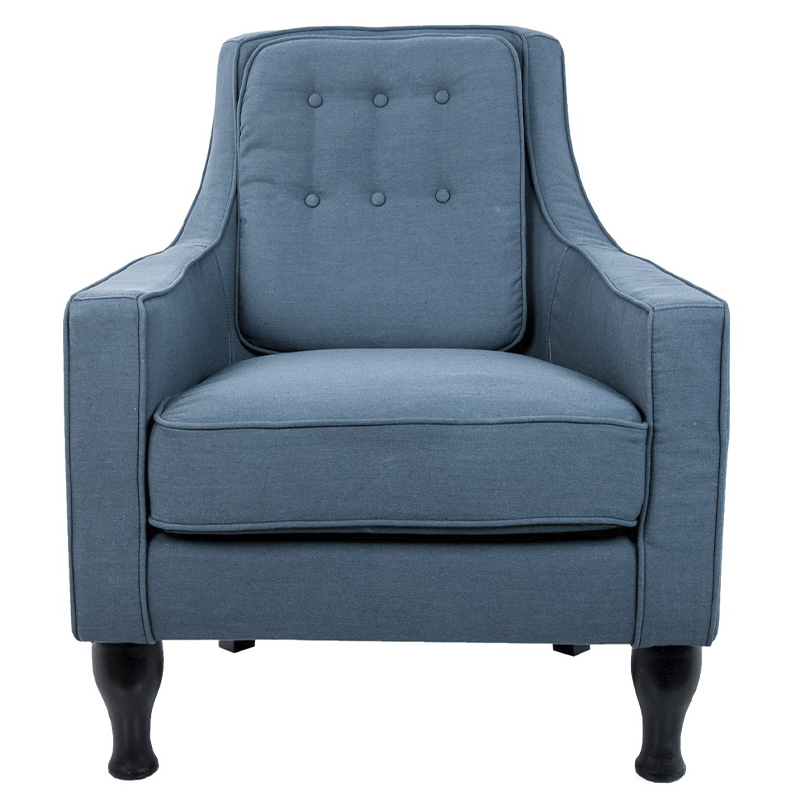 Кресло с мягкой обивкой из льна на 4-х ножках из массива березы Scarlett Armchair blue Голубой Черный Кресло с мягкой обивкой из льна на 4-х ножках из массива березы Scarlett Armchair blue Голубой Черный в Грозном | Loft Concept