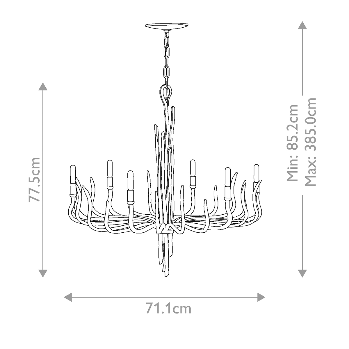 Люстра дизайнерская золотого цвета с 6-ю лампами на изогнутых рожках с текстурной поверхностью Hinkley в Грозном