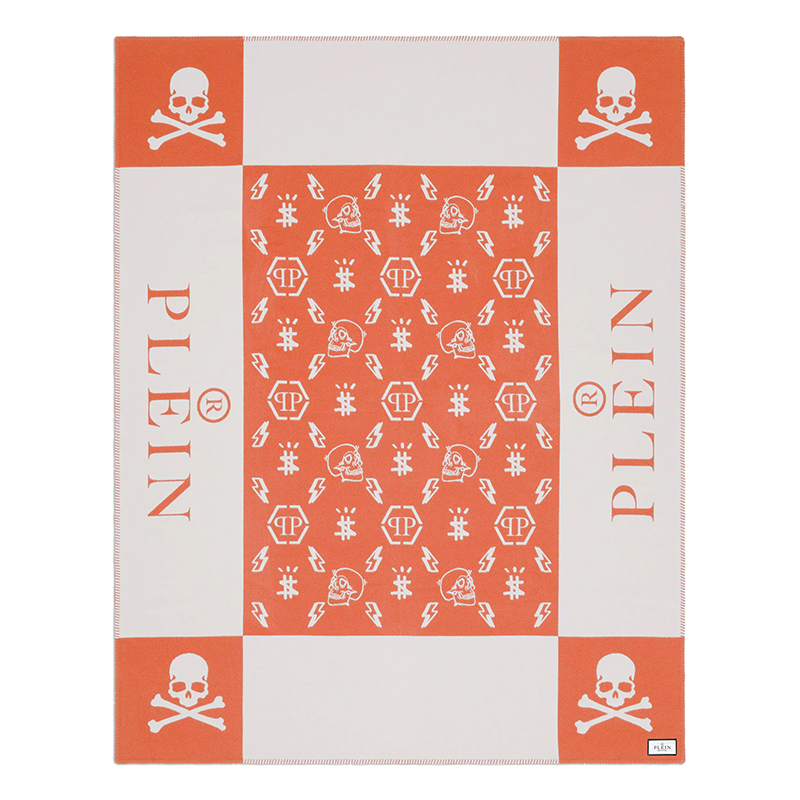 Плед Philipp Plein Plaid Cashmere Skull Orange Оранжевый Белый Плед Philipp Plein Plaid Cashmere Skull Orange Оранжевый Белый в Грозном | Loft Concept