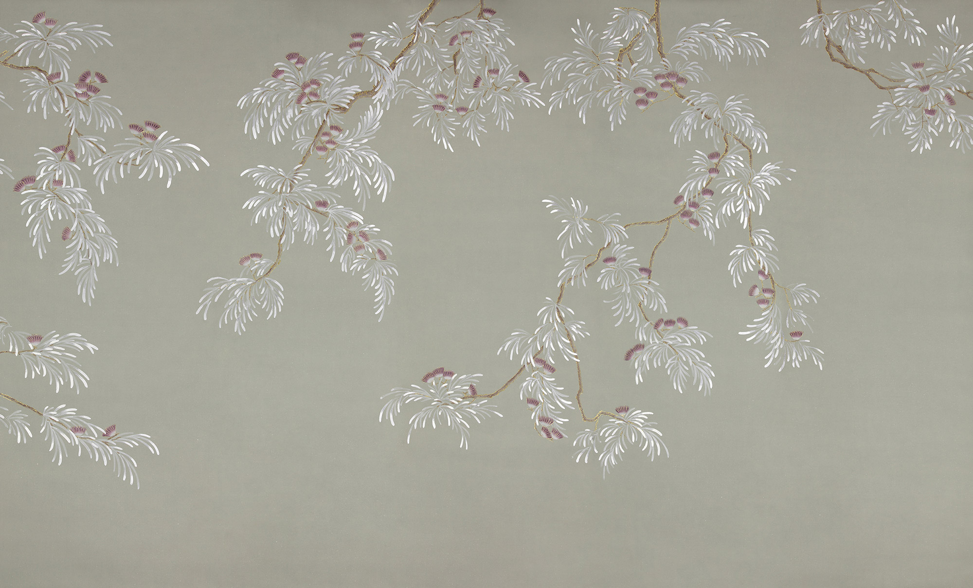 Обои ручная роспись Silk Tree Special Colourway on grey painted Xuan paper Обои ручная роспись Silk Tree Special Colourway on grey painted Xuan paper - постер Loft-Concept в Грозном