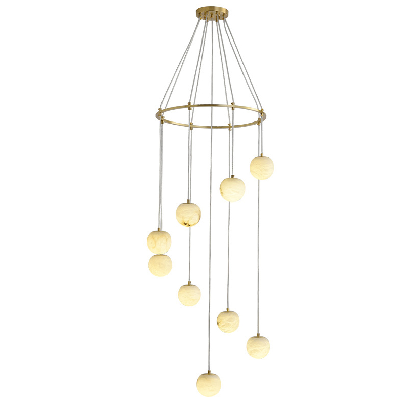 Каскадный Cветильник 9 подвесок Шариков из натурального мрамора Nine Marble Balls Lamp Золотой Каскадный Cветильник 9 подвесок Шариков из натурального мрамора Nine Marble Balls Lamp Золотой в Грозном | Loft Concept