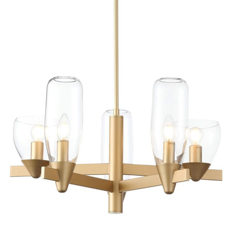 Люстра Houston 5 lamps матовое золото Прозрачное Стекло Люстра Houston 5 lamps матовое золото Прозрачное Стекло в Грозном | Loft Concept