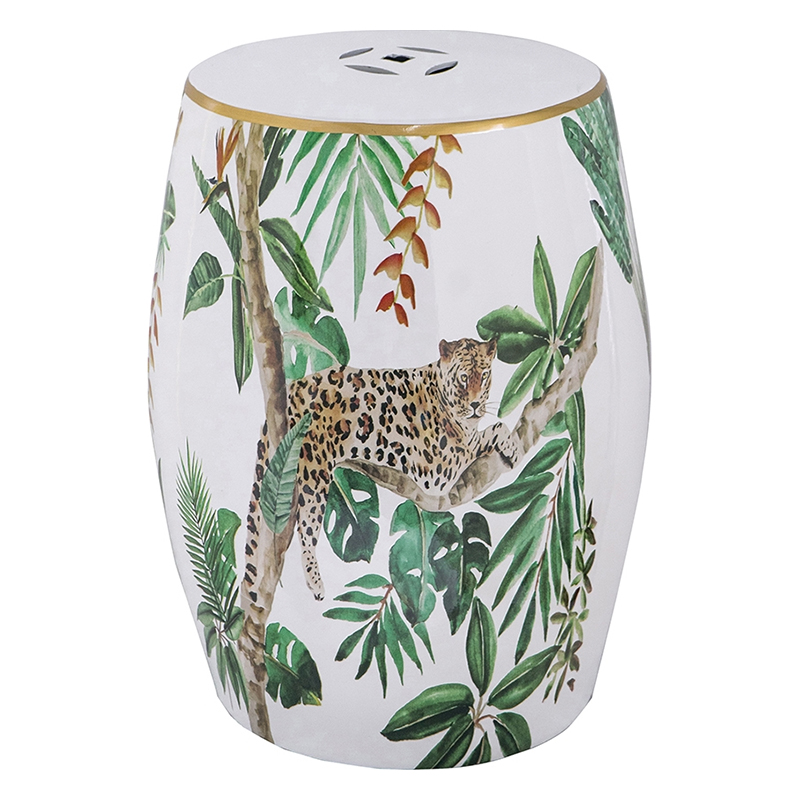 Керамический табурет Tropical Leopard Белый Зеленый Золотой Коричневый Керамический табурет Tropical Leopard Белый Зеленый Золотой Коричневый в Грозном | Loft Concept