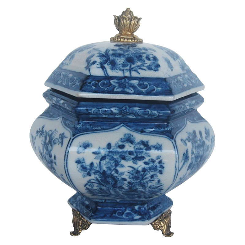 Шкатулка с крышкой с орнаментом Blue Ornament Синий Белый Шкатулка с крышкой с орнаментом Blue Ornament Синий Белый в Грозном | Loft Concept