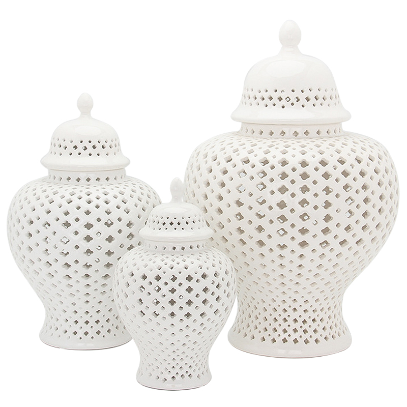 Ваза с крышкой White Ceramic Carving Vase Белый Ваза с крышкой White Ceramic Carving Vase Белый в Грозном | Loft Concept
