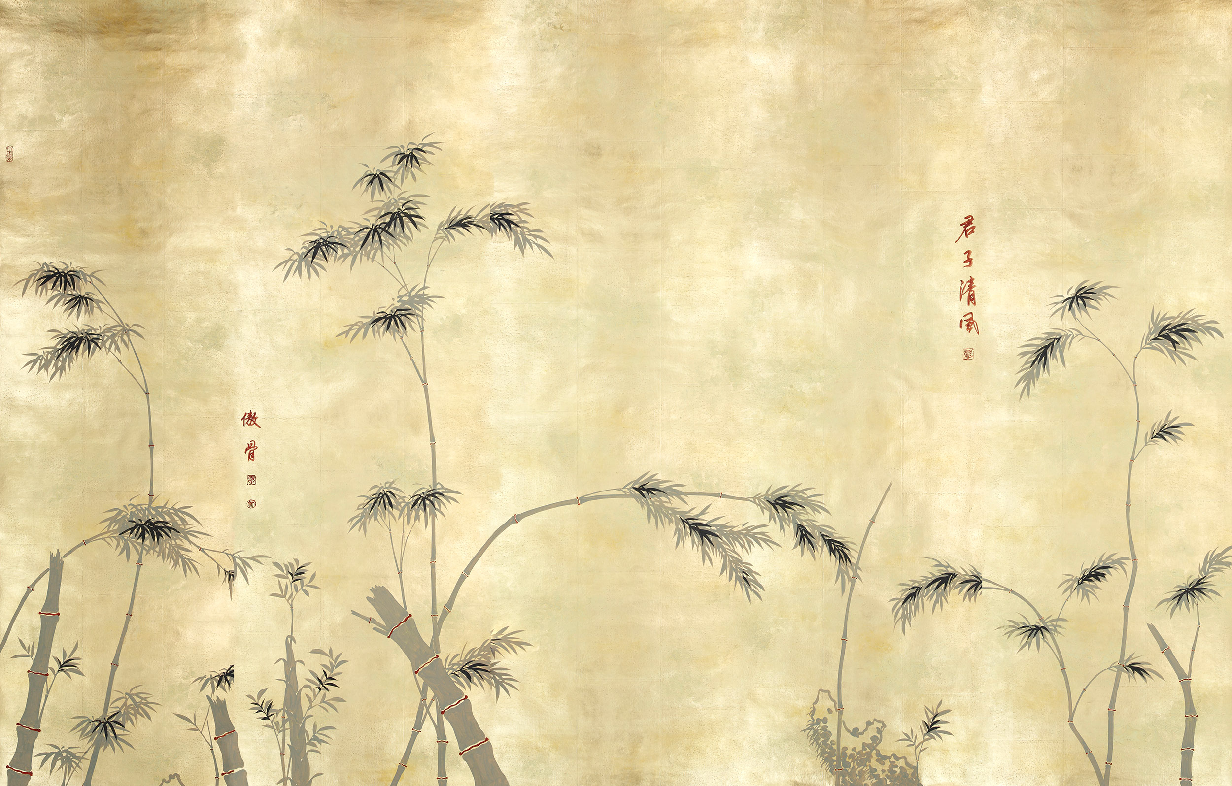Обои ручная роспись Bamboo Dark Lacquer on Deep Rich Gold gilded tea paper Обои ручная роспись Bamboo Dark Lacquer on Deep Rich Gold gilded tea paper - постер Loft-Concept в Грозном