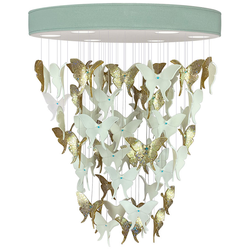 Люстра Золотые Бабочки Светло-Зеленая база Night Butterflies Chandelier Gold Зеленый Белый Золотой в Грозном | Loft Concept 
