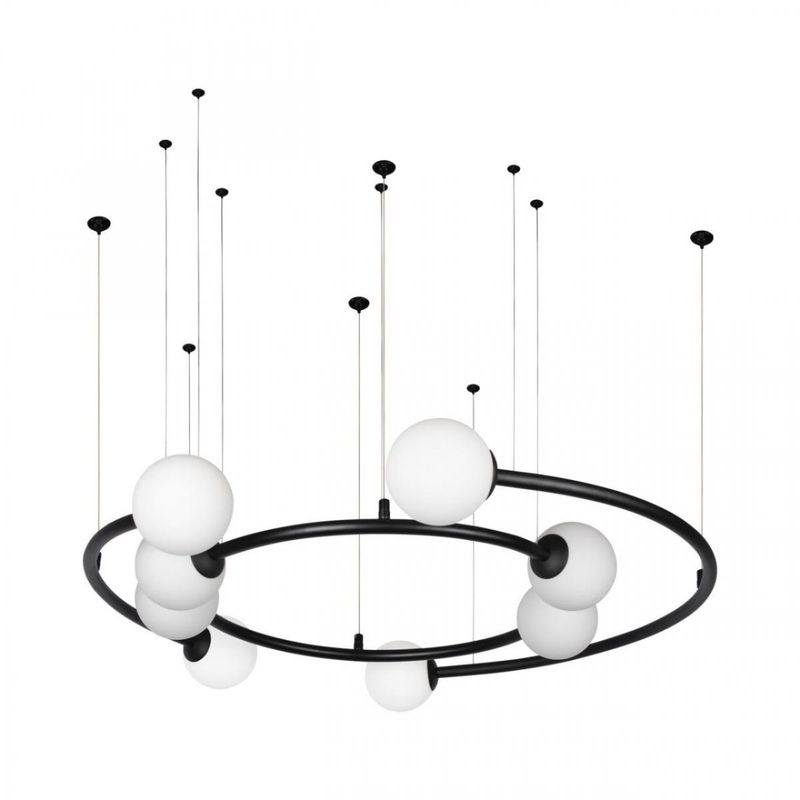 Дизайнерская Модульная Люстра PLANETARY two rings Black 80 см Белый Черный в Грозном | Loft Concept 