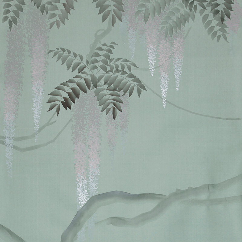 Обои в Японском стиле Wisteria Special Colourway on Blue Grey dyed silk Обои в Японском стиле Wisteria Special Colourway on Blue Grey dyed silk в Грозном | Loft Concept