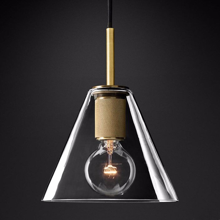 Подвесной светильник RH Utilitaire Funnel Pendant Brass Латунь Прозрачное Стекло Подвесной светильник RH Utilitaire Funnel Pendant Brass Латунь Прозрачное Стекло в Грозном | Loft Concept