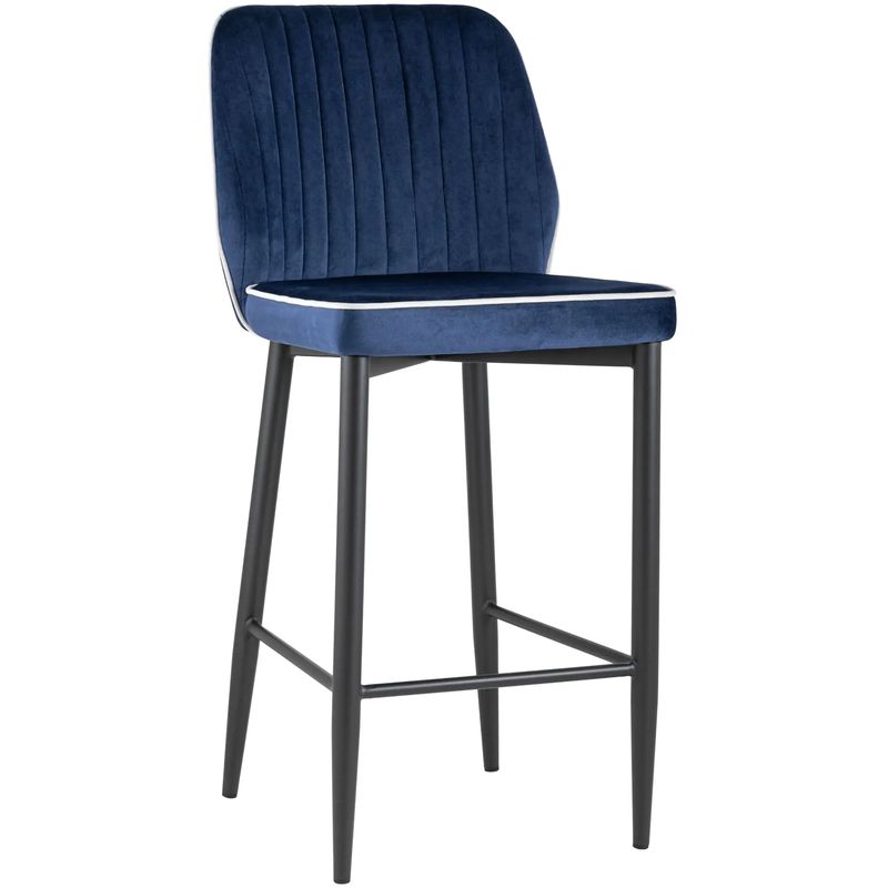 Барный Стул Lawrence Chair Синий Велюр Белый кант Синий Белый Черный Барный Стул Lawrence Chair Синий Велюр Белый кант Синий Белый Черный в Грозном | Loft Concept