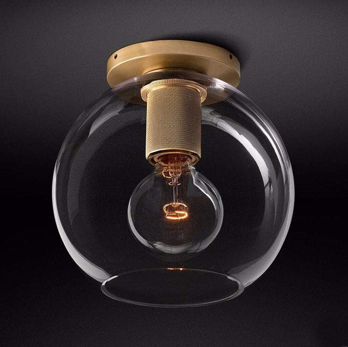 Потолочный светильник RH Utilitaire Globe Shade Flushmount Brass Прозрачное Стекло Латунь Потолочный светильник RH Utilitaire Globe Shade Flushmount Brass Прозрачное Стекло Латунь в Грозном | Loft Concept