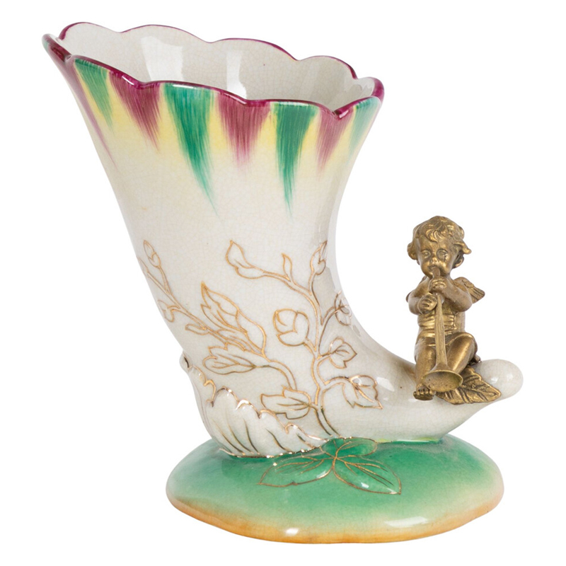 Ваза из фарфора с бронзовой фигуркой ангела Eden Garden porcelain and bronze Зеленый Бронза Белый в Грозном | Loft Concept 