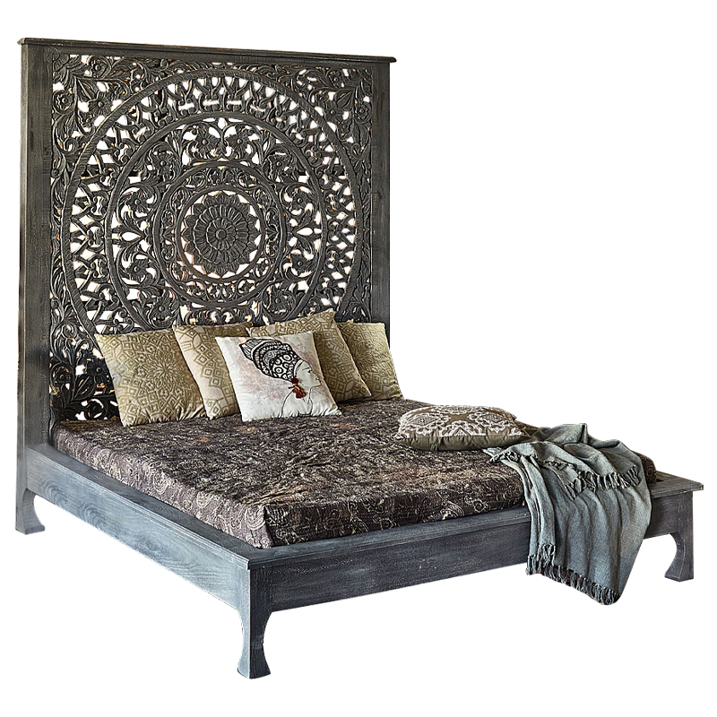 Кровать Indian Antique White Furniture Sarita Bed серый Серый Кровать Indian Antique White Furniture Sarita Bed серый Серый в Грозном | Loft Concept