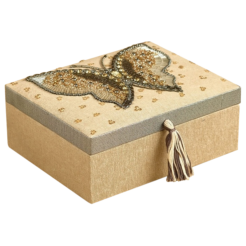 Шкатулка с вышивкой из бисера Butterfly Beads Embroidery Box Бежевый Серебряный Золотой Шкатулка с вышивкой из бисера Butterfly Beads Embroidery Box Бежевый Серебряный Золотой в Грозном | Loft Concept
