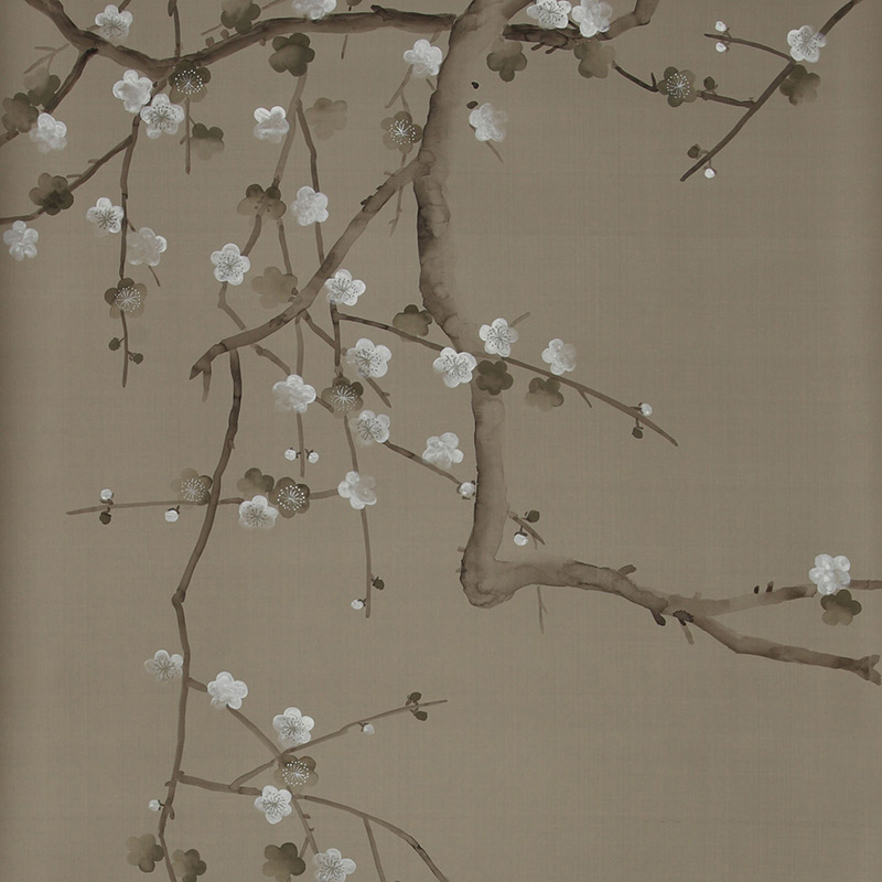 Обои ручная роспись Plum Blossom Colourway SC-232 on Lead Grey dyed silk Обои ручная роспись Plum Blossom Colourway SC-232 on Lead Grey dyed silk в Грозном | Loft Concept