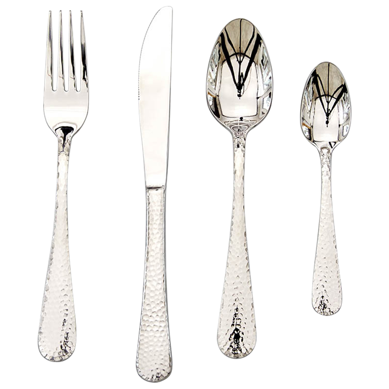 Столовые приборы на 1 персону с чеканным узором на ручке Contemporary Hammered Cutlery Set Серебряный Столовые приборы на 1 персону с чеканным узором на ручке Contemporary Hammered Cutlery Set Серебряный в Грозном | Loft Concept