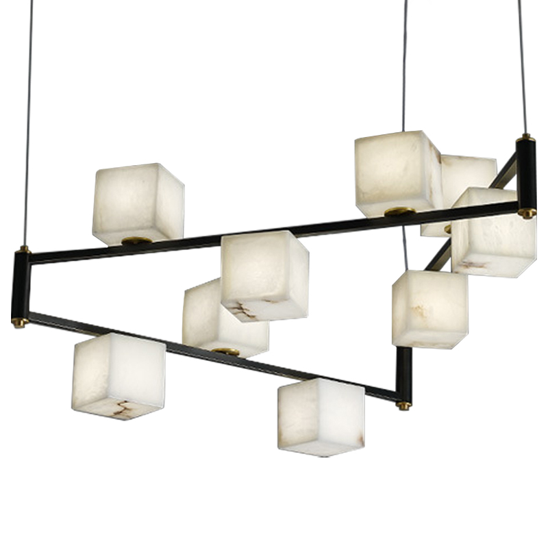 Люстра Marble Cubes Modern Light Chandelier 9 плафонов Белый Мрамор Bianco Черный Латунь Люстра Marble Cubes Modern Light Chandelier 9 плафонов Белый Мрамор Bianco Черный Латунь в Грозном | Loft Concept
