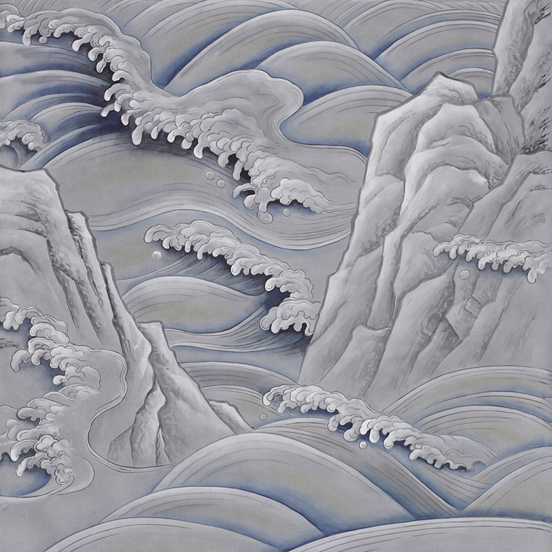 Обои ручная роспись Matsushima Waves Hokusai on Gun Metal dyed silk Обои ручная роспись Matsushima Waves Hokusai on Gun Metal dyed silk в Грозном | Loft Concept
