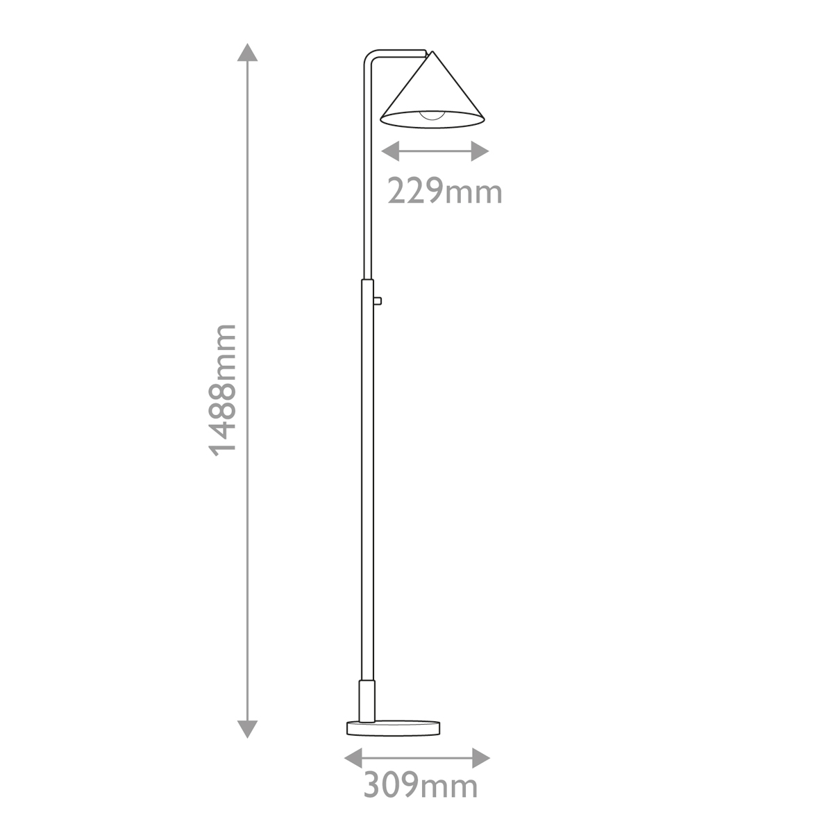 Торшер золотого цвета с плафоном в форме конуса и тонкой высокой стойкой на круглом основании Alora Mood в Грозном