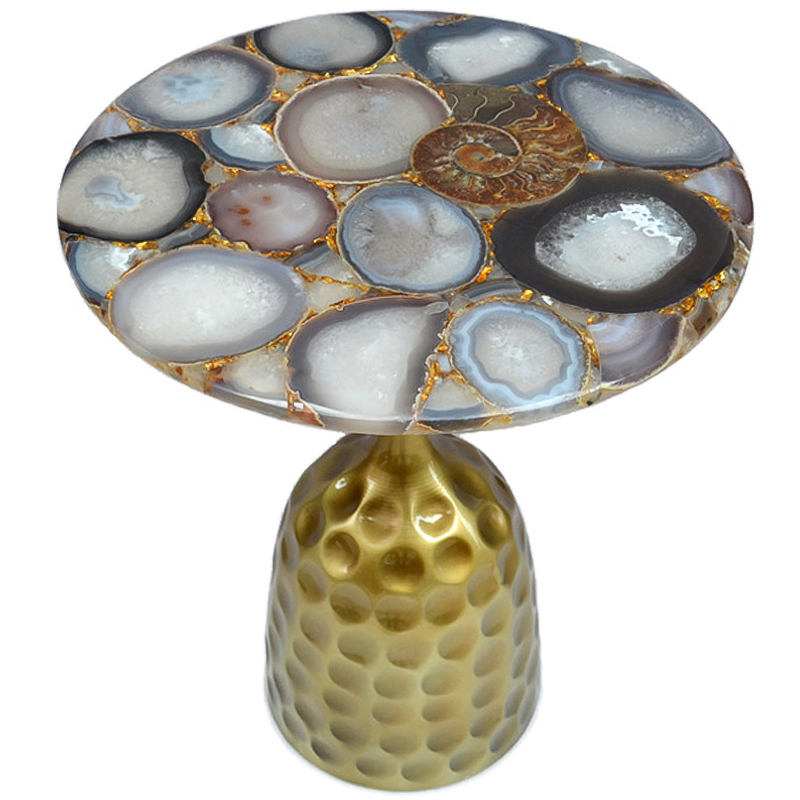 Приставной стол Cluster Surface Beige Agate Side Table Бежево-серый Латунь Коричневый Серый Приставной стол Cluster Surface Beige Agate Side Table Бежево-серый Латунь Коричневый Серый в Грозном | Loft Concept