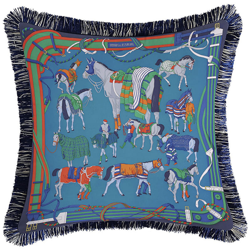 Декоративная подушка Hermes Horses Turquoise 130 Бирюзовый Мульти Декоративная подушка Hermes Horses Turquoise 130 Бирюзовый Мульти в Грозном | Loft Concept