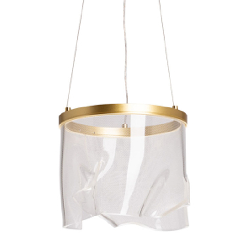 Подвесной светильник цилиндрической формы с прозрачным волнистым плафоном Wave Line Латунь Прозрачный в Грозном | Loft Concept 