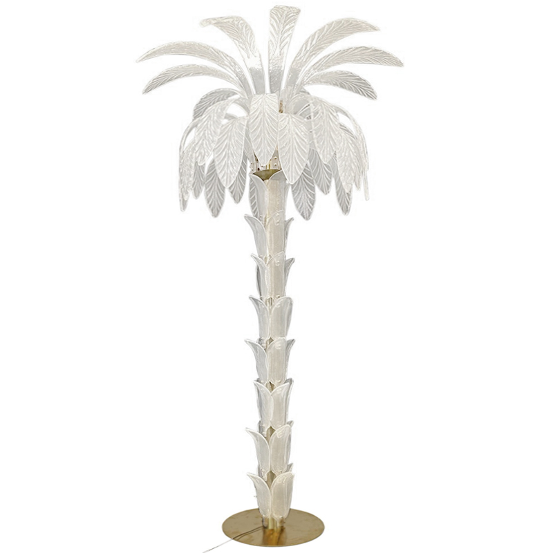 Торшер Glass Decorated Palm Floor Lamp White Листья Пальмы  Золотой Белое матовое стекло в Грозном | Loft Concept 