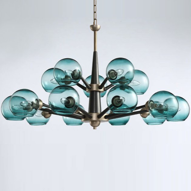 Люстра Thalia chandelier Blue glass 15 Золотой Светло-голубой Черный Люстра Thalia chandelier Blue glass 15 Золотой Светло-голубой Черный в Грозном | Loft Concept