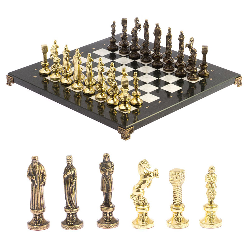 Шахматы Ренессанс из бронзы с доской из натуральных камней Decorative Thematic Chess Золотой Бронза Черный Белый Шахматы Ренессанс из бронзы с доской из натуральных камней Decorative Thematic Chess Золотой Бронза Черный Белый в Грозном | Loft Concept