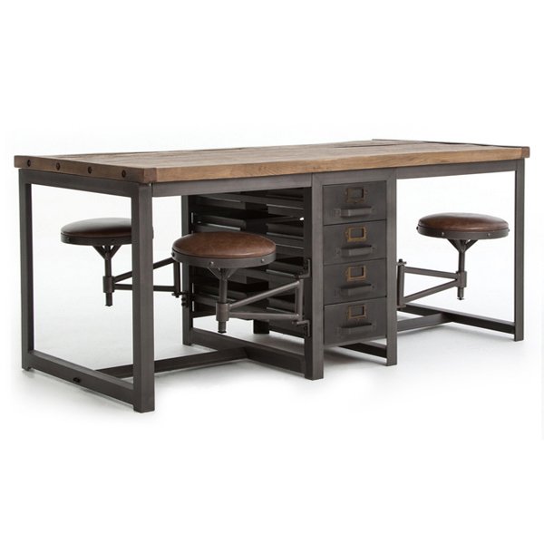 Большой рабочий стол Rupert Work Table Rustic Дуб темный Графит в Грозном | Loft Concept 