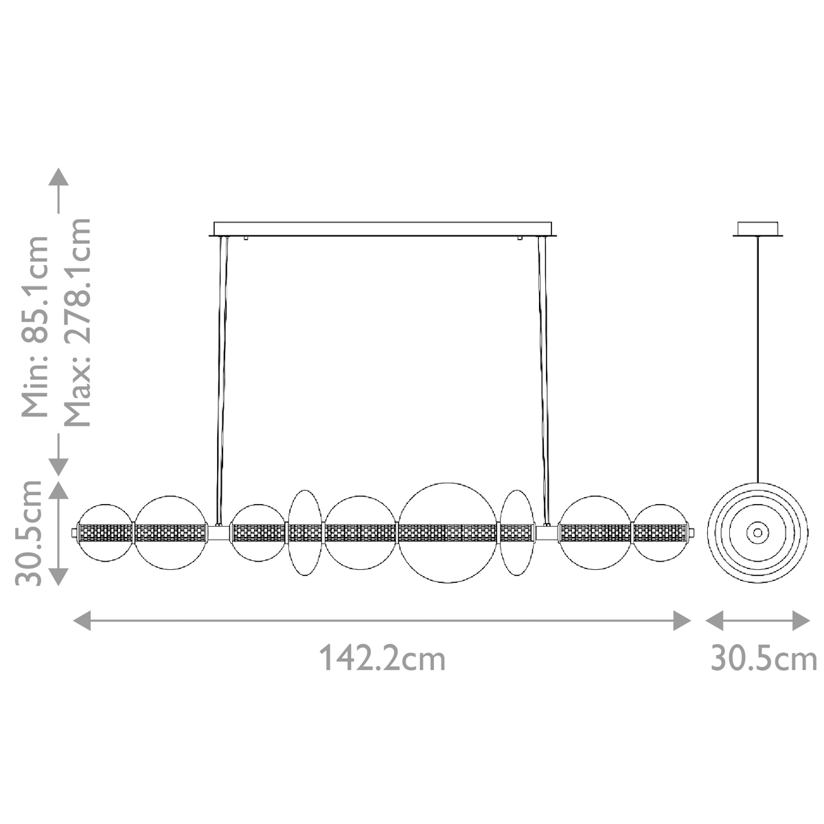 Подвесной светильник линейный с прозрачными стеклянными шарами разного диаметра Eurofase в Грозном