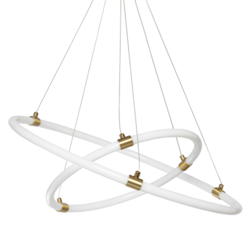 Люстра подвесная с двумя пересекающимися белыми светодиоидными кольцами Luke Lampco Tracer Lamp Белый Золотой в Грозном | Loft Concept 