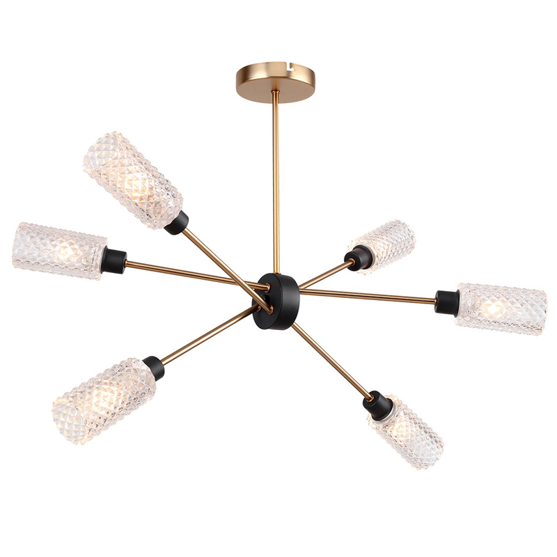 Светильник Sputnik Chandelier six cylinders Черный Латунь Янтарь (Amber) Светильник Sputnik Chandelier six cylinders Черный Латунь Янтарь (Amber) в Грозном | Loft Concept