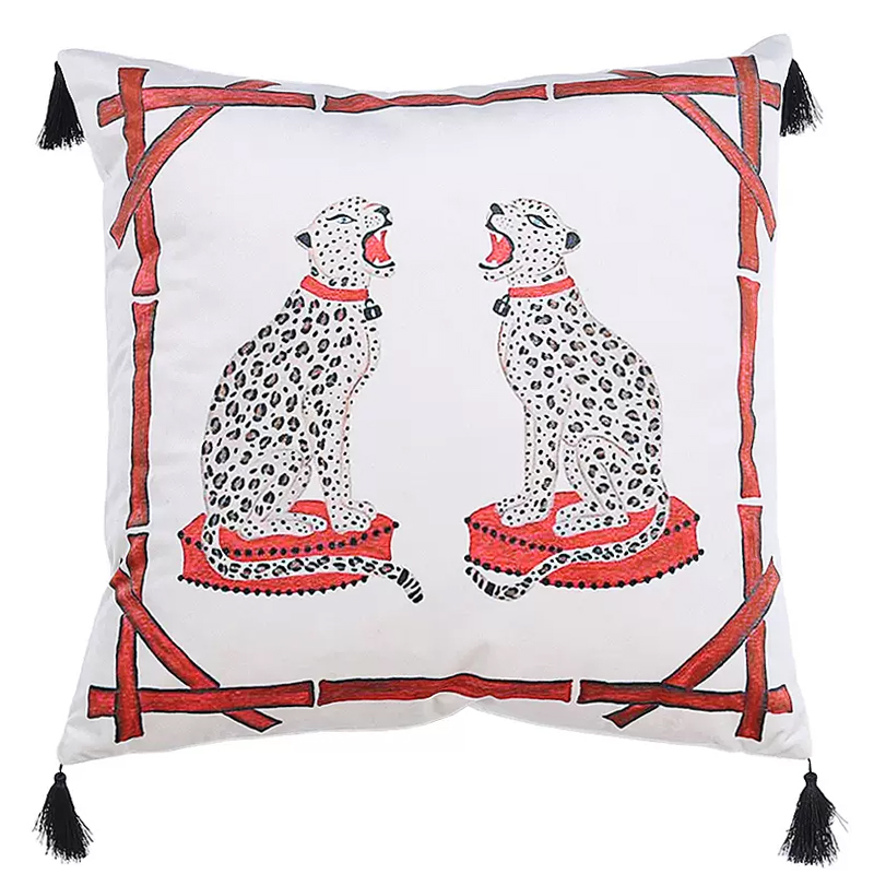 Декоративная подушка Стиль Gucci Two Cheetahs Cushion Белый Красный Черный Декоративная подушка Стиль Gucci Two Cheetahs Cushion Белый Красный Черный в Грозном | Loft Concept