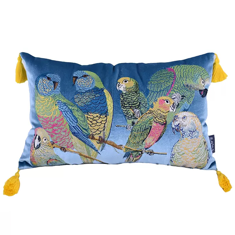 Декоративная подушка с вышивкой Embroidery Parrots Long Pillow Blue Голубой Мульти Декоративная подушка с вышивкой Embroidery Parrots Long Pillow Blue Голубой Мульти в Грозном | Loft Concept