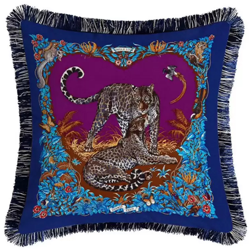 Декоративная подушка Hermes Jungle 59 Мульти Синий Фиолетовый Декоративная подушка Hermes Jungle 59 Мульти Синий Фиолетовый в Грозном | Loft Concept