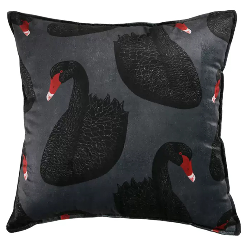 Декоративная подушка Black Swans Cushion Черная Черный Серый Красный Декоративная подушка Black Swans Cushion Черная Черный Серый Красный в Грозном | Loft Concept