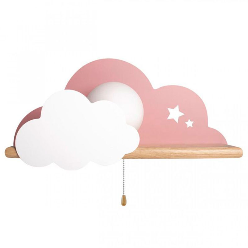 Бра с деревянной полкой розовое Облако Wall Lamp Pink Cloud Розовый пастельный Древесина в Грозном | Loft Concept 