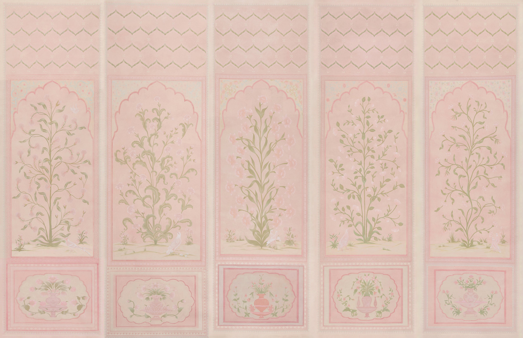 Обои ручная роспись Jharokha Arches Original colourway on pink painted Xuan paper - постер Loft-Concept в Грозном