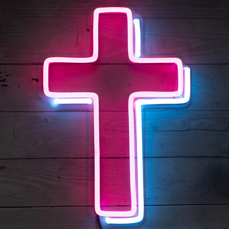 Неоновая настенная лампа Cross Neon Wall Lamp Розовый Синий Неоновая настенная лампа Cross Neon Wall Lamp Розовый Синий в Грозном | Loft Concept