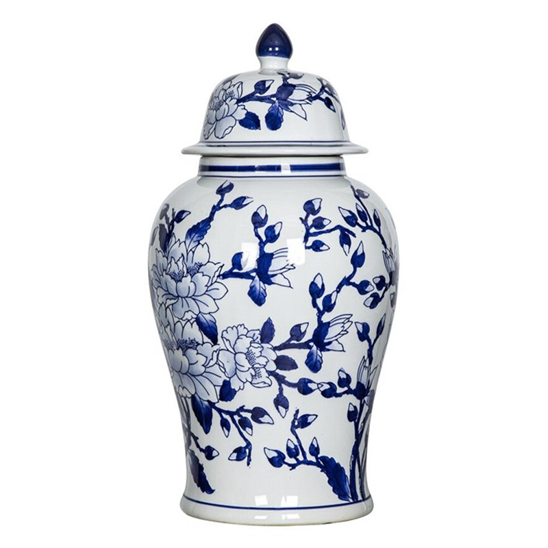 Ваза с крышкой и синим цветочным узором Blue & White Ornament Белый Синий Ваза с крышкой и синим цветочным узором Blue & White Ornament Белый Синий в Грозном | Loft Concept