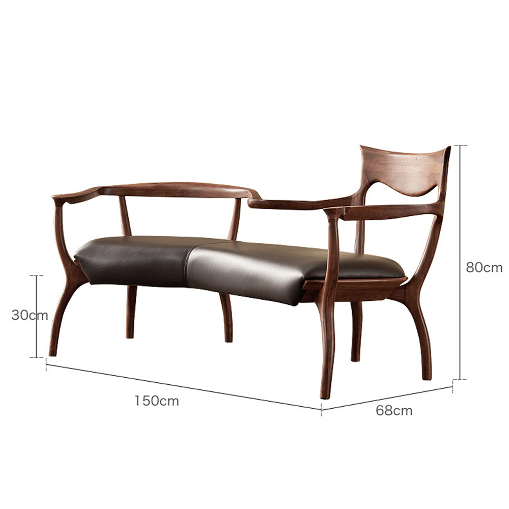 Кушетка с деревянным каркасом и сиденьем из коричневой натуральной кожи Moon Walnut Furniture Кушетка с деревянным каркасом и сиденьем из коричневой натуральной кожи Moon Walnut Furniture в Грозном