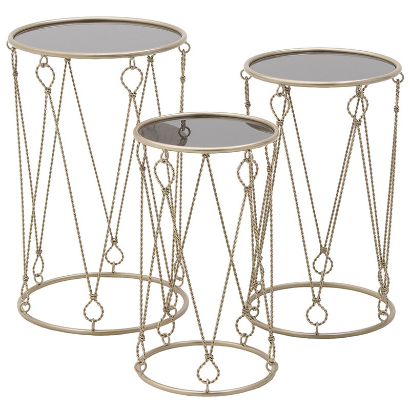 Комплект из 3-х приставных столов Metal Rope Side Tables Золотой Комплект из 3-х приставных столов Metal Rope Side Tables Золотой в Грозном | Loft Concept