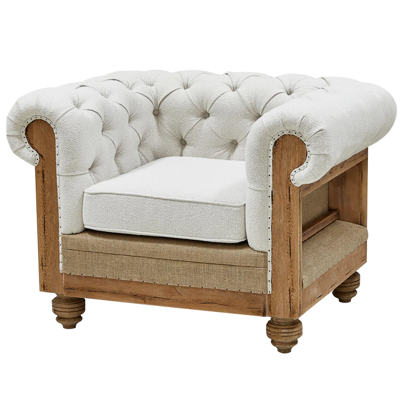 Кресло Deconstructed Chesterfield Armchair White Boucle Белый Древесина в Грозном | Loft Concept 