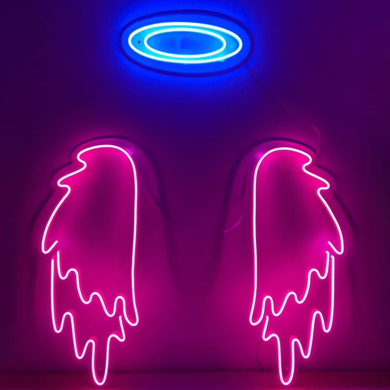 Неоновая настенная лампа Pink Wings Neon Wall Lamp Розовый Синий Неоновая настенная лампа Pink Wings Neon Wall Lamp Розовый Синий в Грозном | Loft Concept