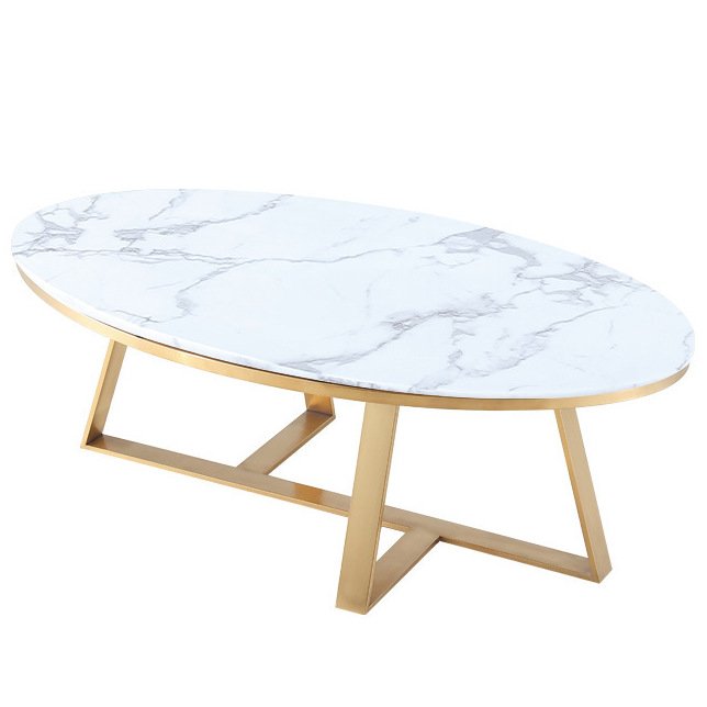 Кофейный стол Marble Oval Table Латунь Белый Кофейный стол Marble Oval Table Латунь Белый в Грозном | Loft Concept